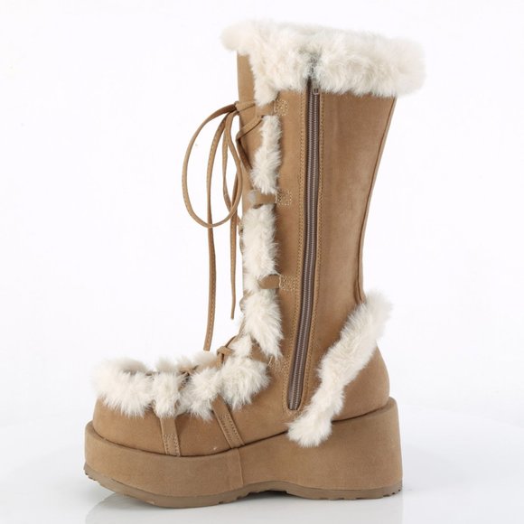 Y2K Faux Fur Trim Platform Lace Up Boots - Picture 3 of 5